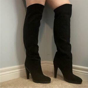 Made in Italy Black Suede OTK Over Knee Boots Stiletto Platform Size 40 US 9